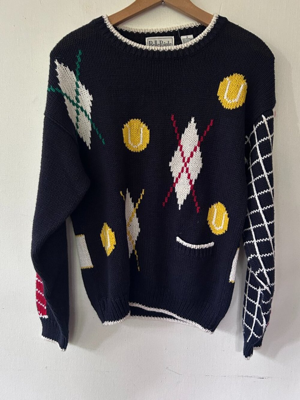 Belle‎ Pointe VINTAGE Tennis Sweater Womens Small Knit Pullover Tennis Prep